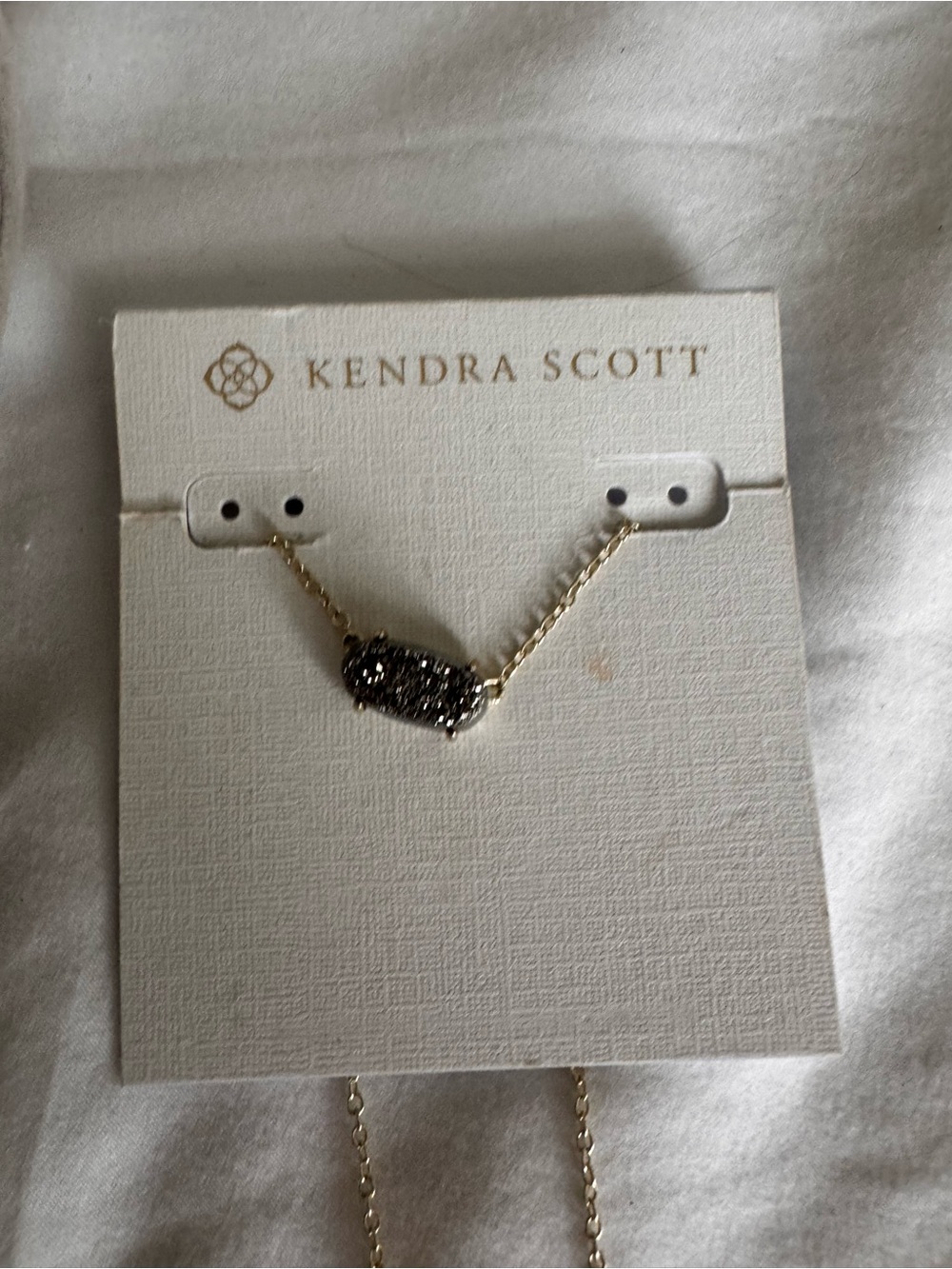 Kendra Scott Gold Necklace with Black Drusy Oval Pendant
